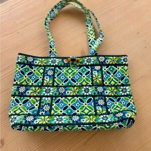 Vera Bradley Large Floral Quilted Cotton Tote Bag Blue Green White